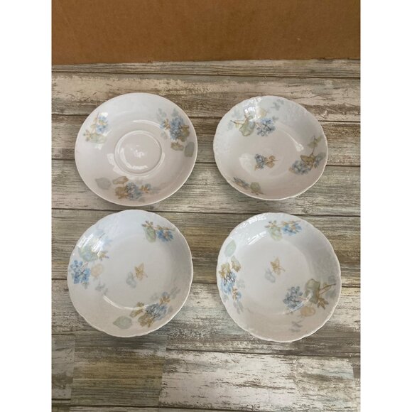 Vintage Haviland Limoges France Blue Floral Embossed Bowls & Saucer Set of 4 - Picture 2 of 15